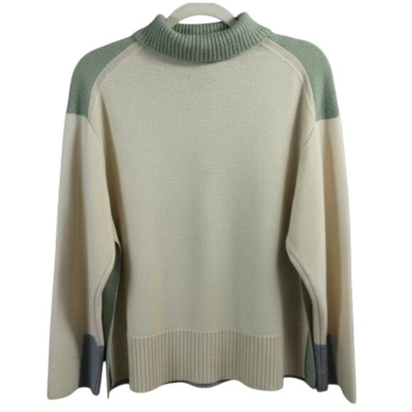 COS Oversized Tutleneck Wool Sweater Green Cream Colorblock Size XS - Picture 3 of 7